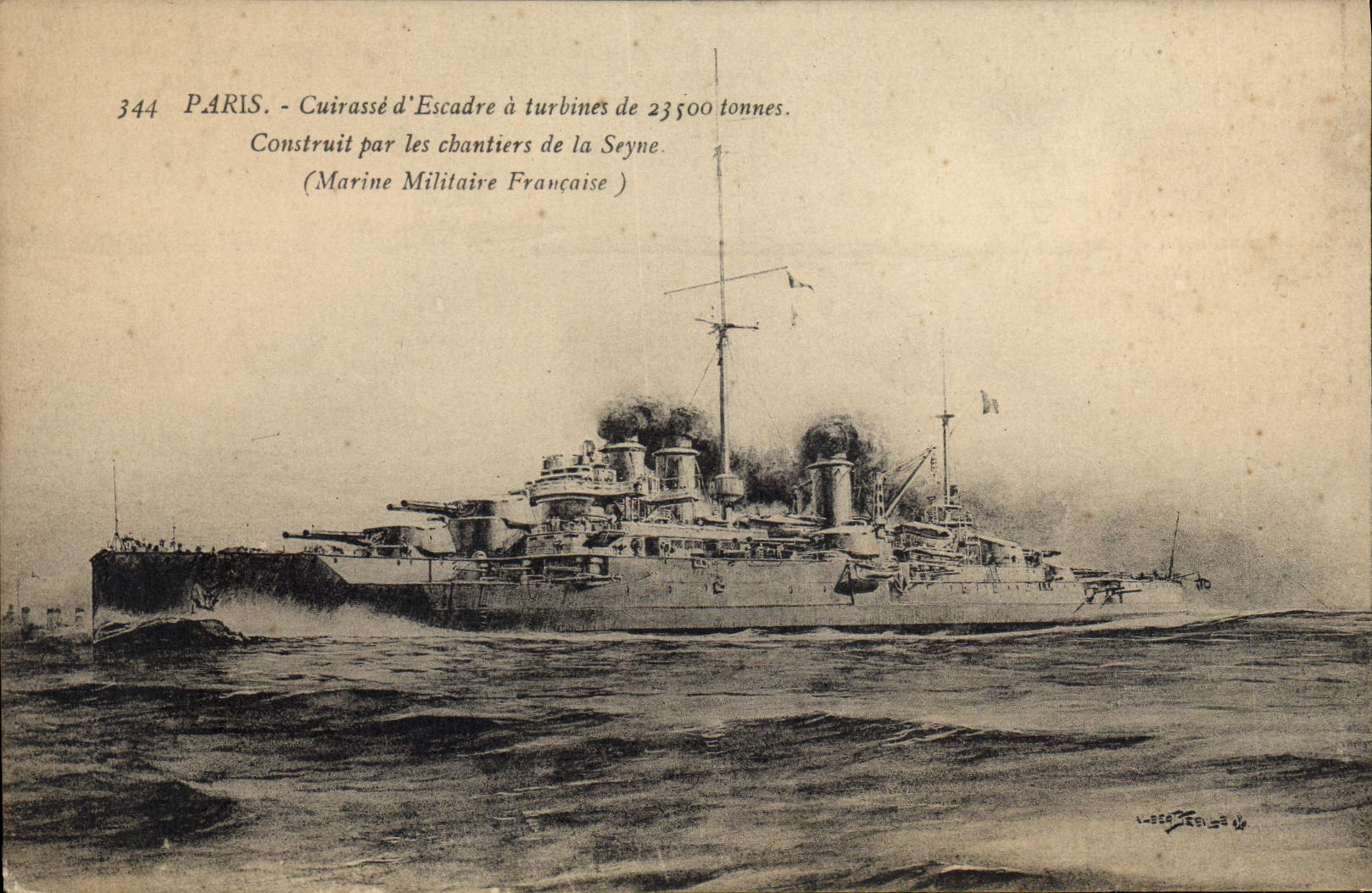 CPA Bateau de Guerre Paris Cuirasse d'escadre Construit par les chantiers de la Seyne