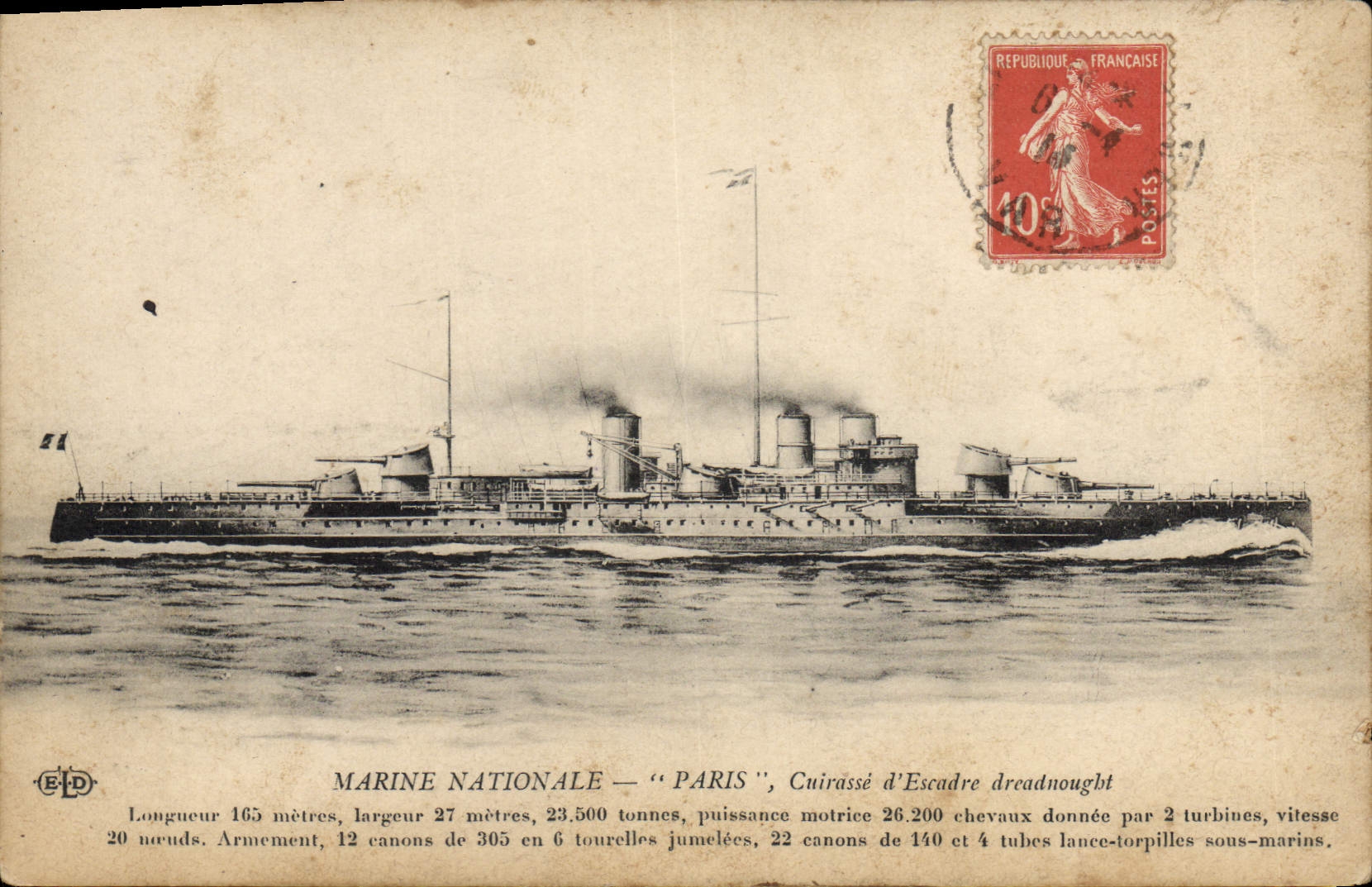 CPA Bateau de Guerre Paris Cuirasse d'escadre Dreadnought