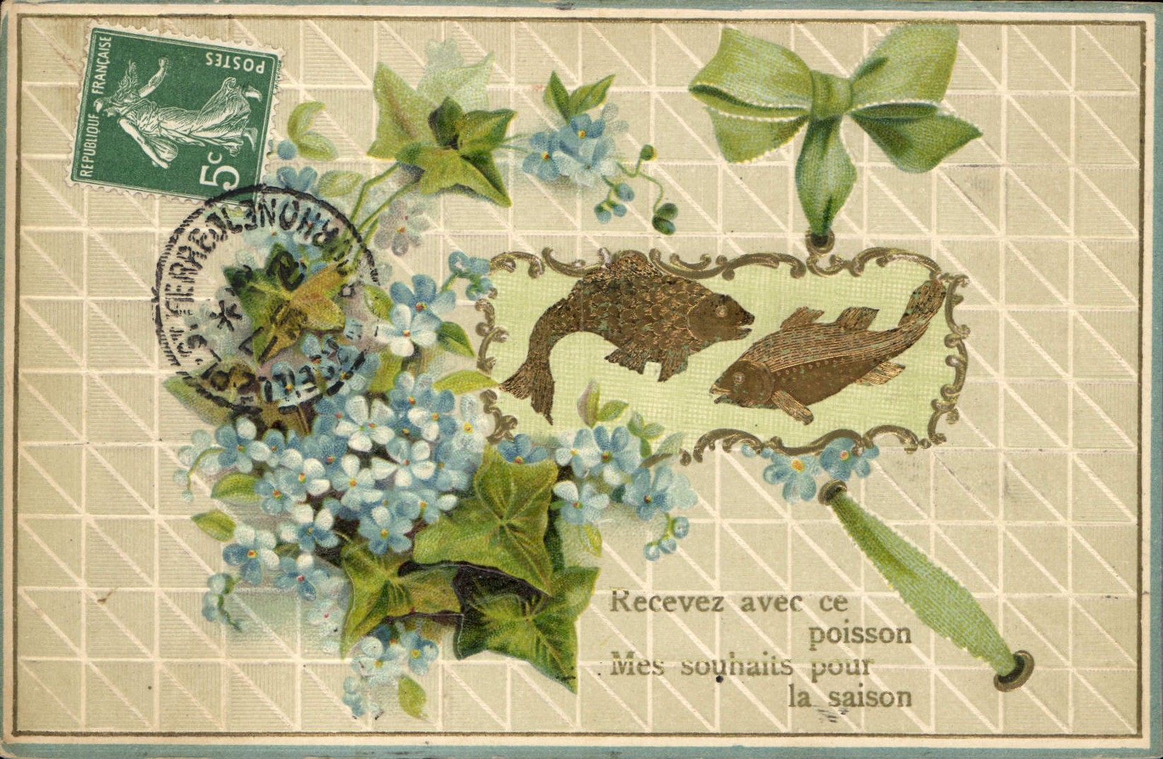 CPA Fantaisie Fleurs Poissons 