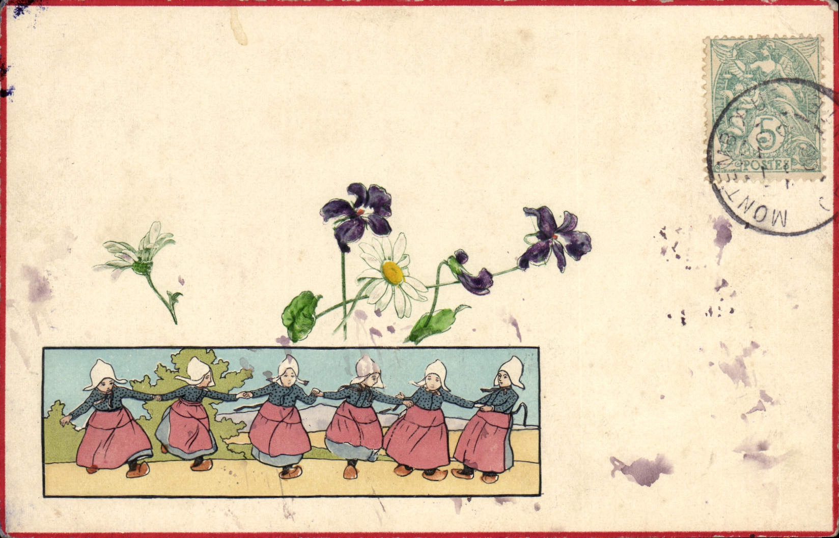 CPA Fantaisie Fleurs Enfants 