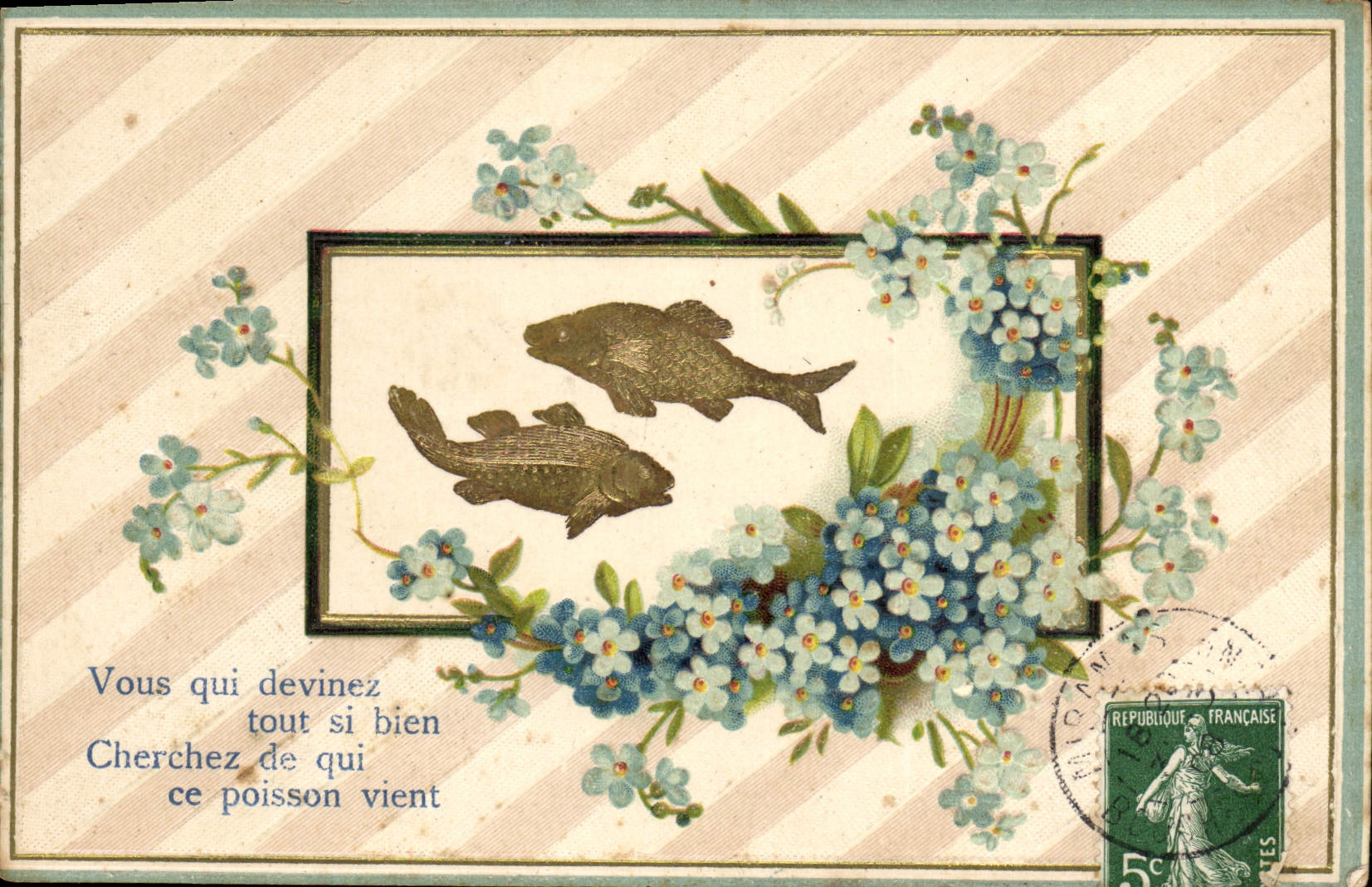 CPA Fantaisie Fleurs Poissons 