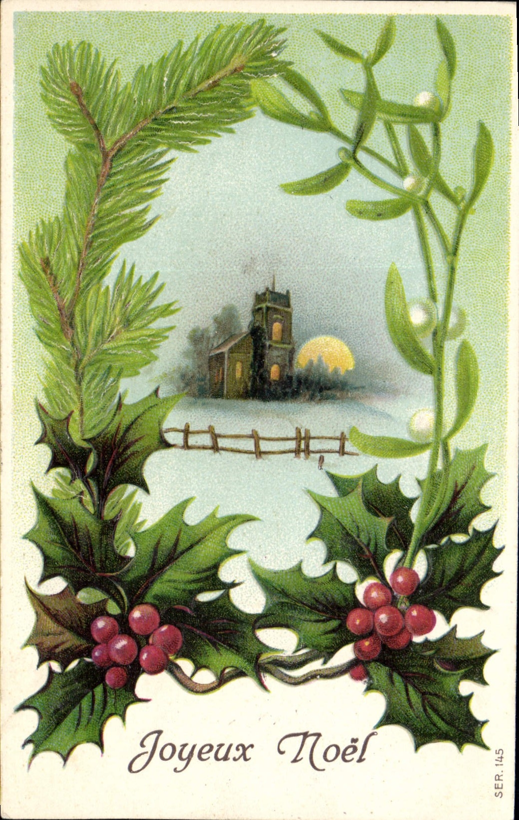 Vintage Postcard Fantasy Flowers Merry Christmas