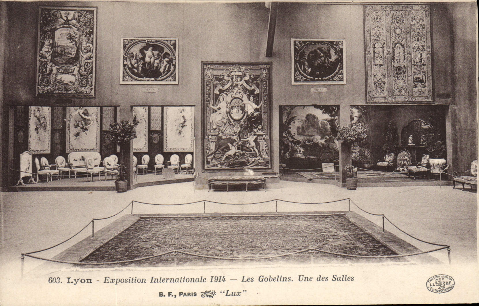 Vintage Postcard Lyon International exhibition 1914 galleries One of the rooms Tapestry