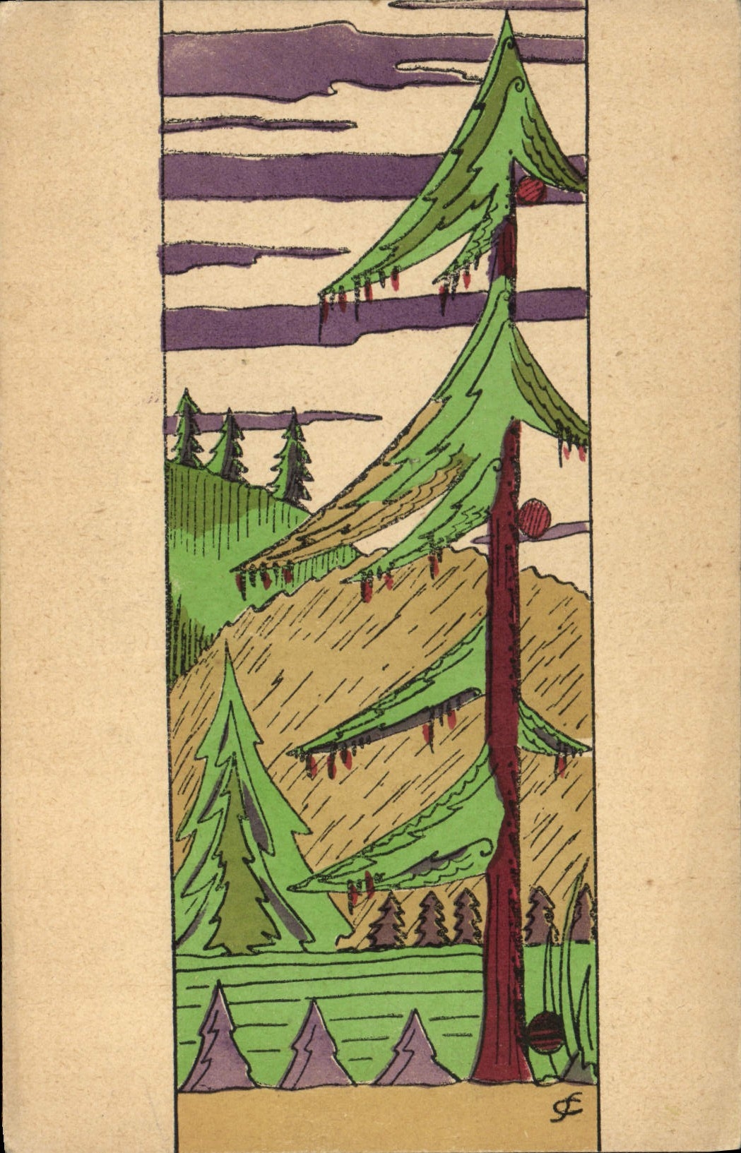 Postal Fantasia Ilustrador Abeto