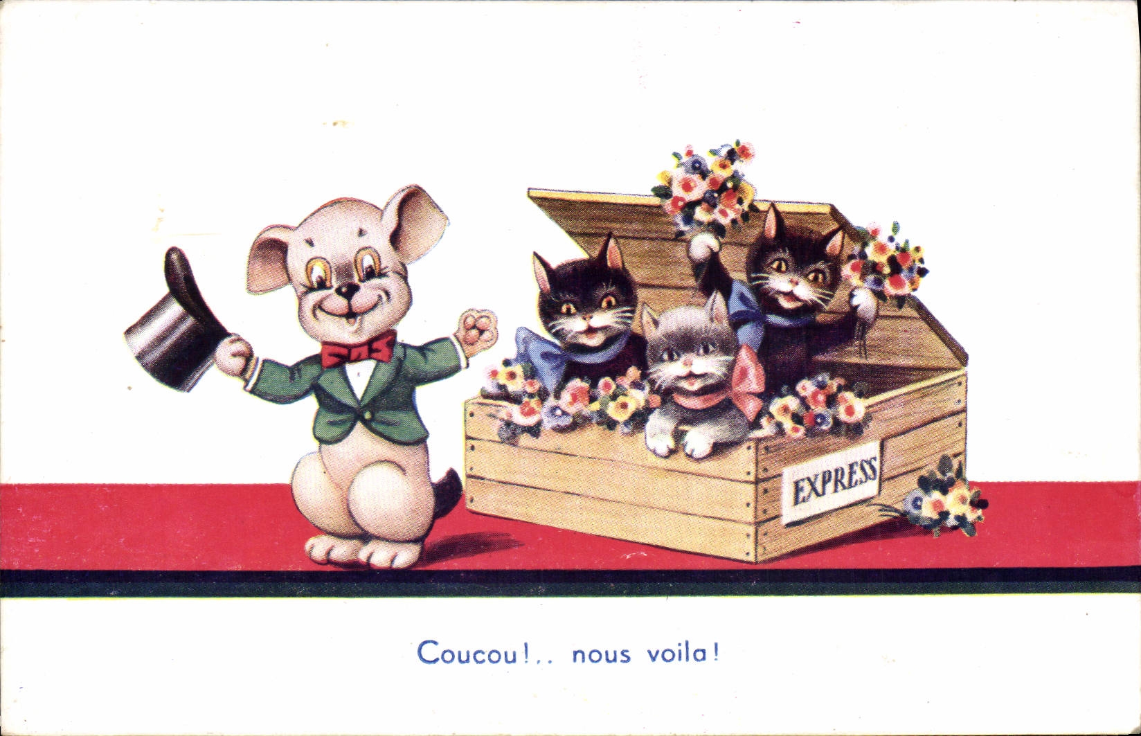 CPA Fantaisie Illustrateur Chat Chats Chien