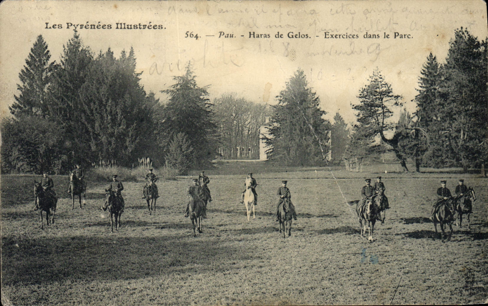Postal Caballo Equitación Hípica Pau Remonta de Gelos Ejercicios en el parque