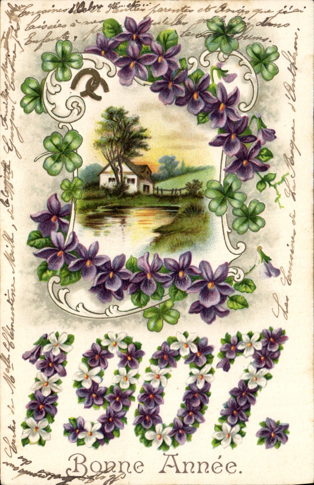 CPA Fantaisie Fleurs Annee 1907