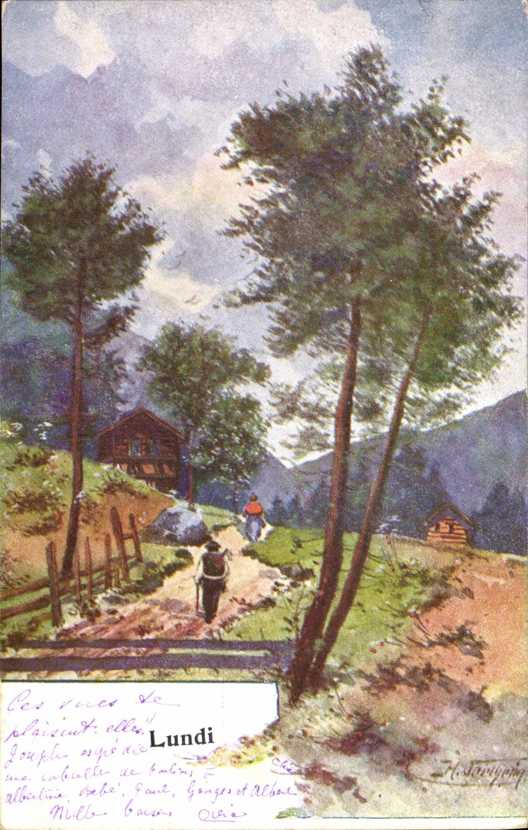 Vintage Postcard Fantasy Day Monday