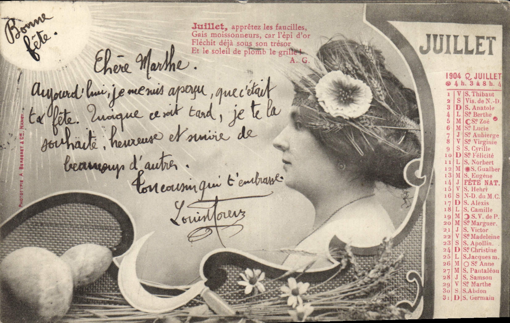 Vintage Postcard Fantasy Woman Month July