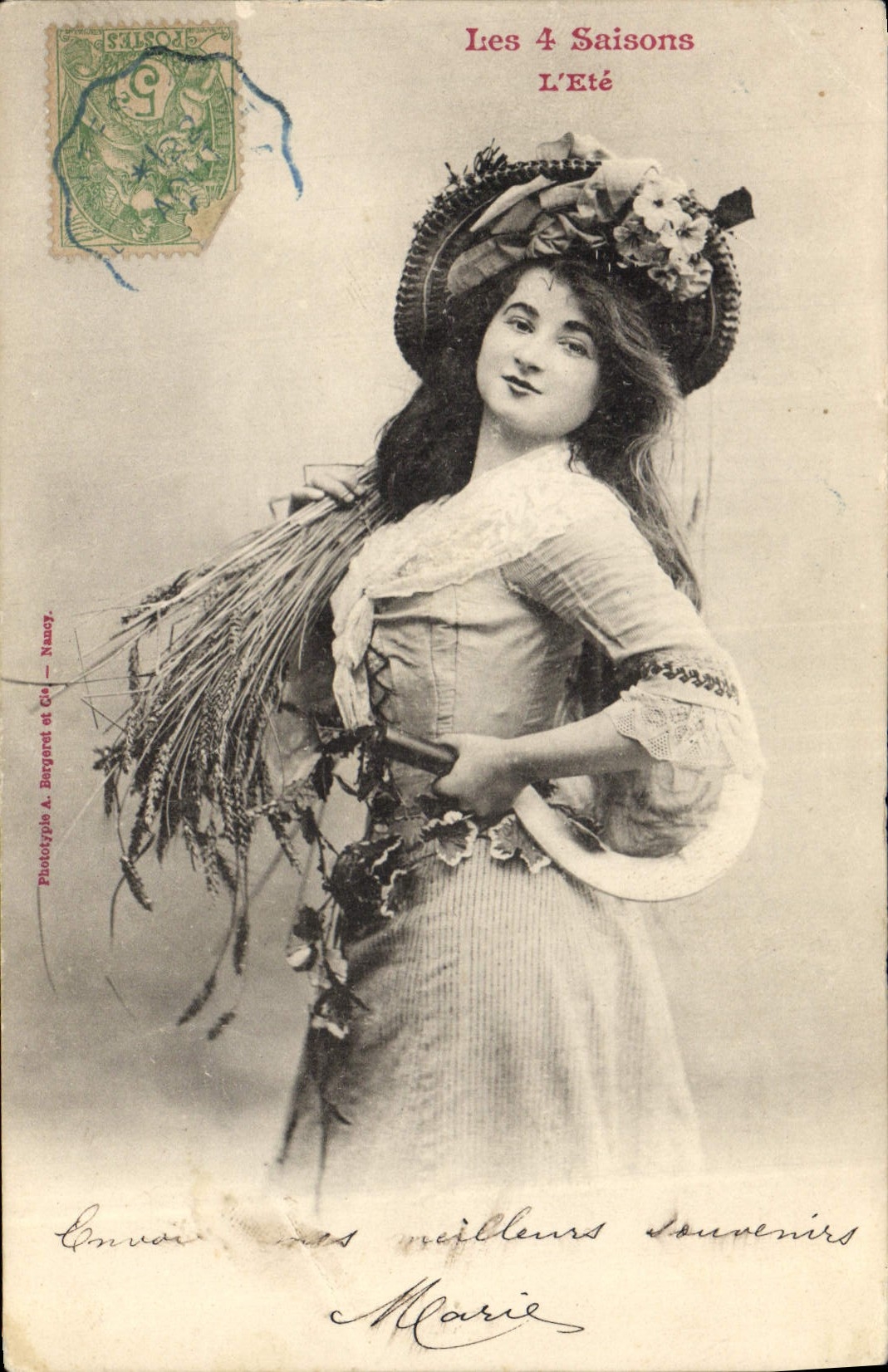 Vintage Postcard Fantasy Woman 4 seasons the summer