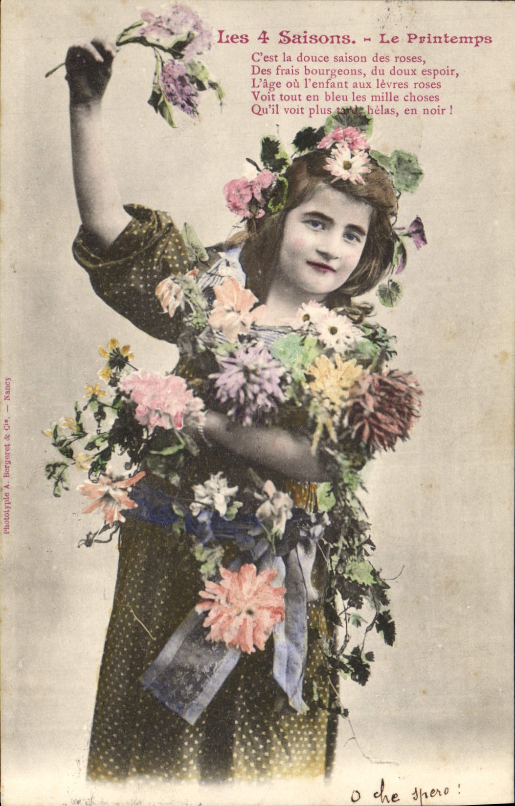 Vintage Postcard Fantasy Woman 4 seasons Spring
