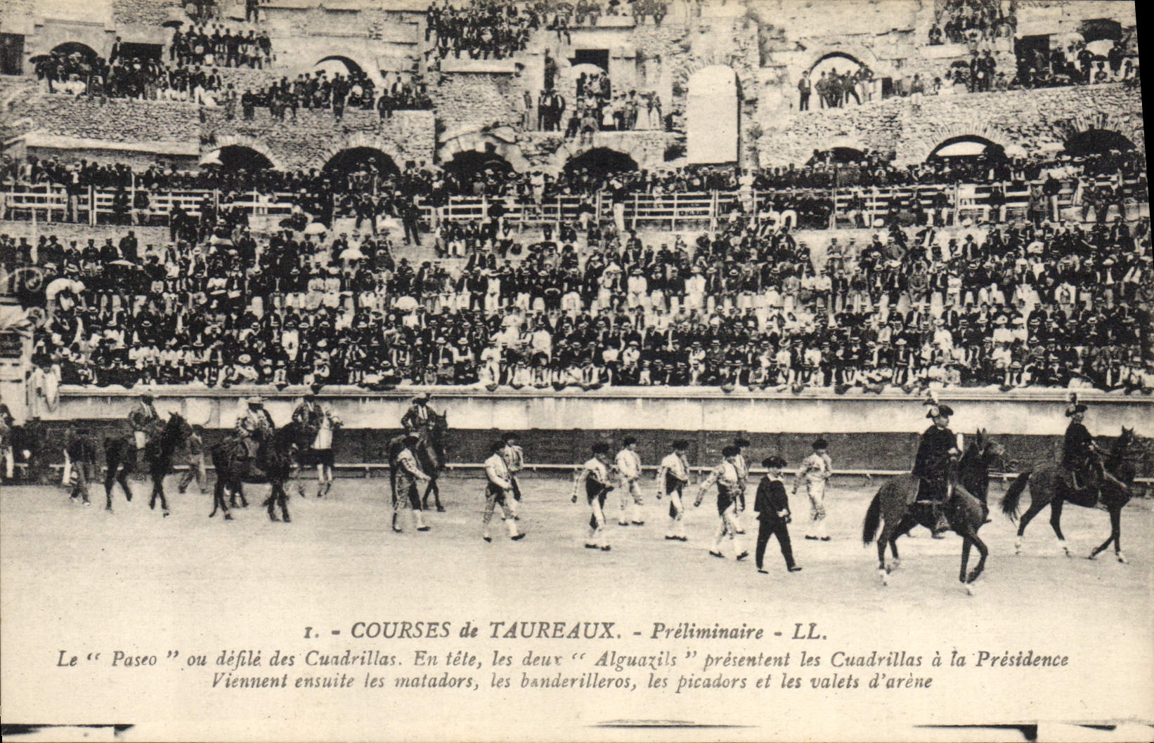 Postal Corrida Corrida de toros Preliminar el paseo o enmarañada cuadrillas