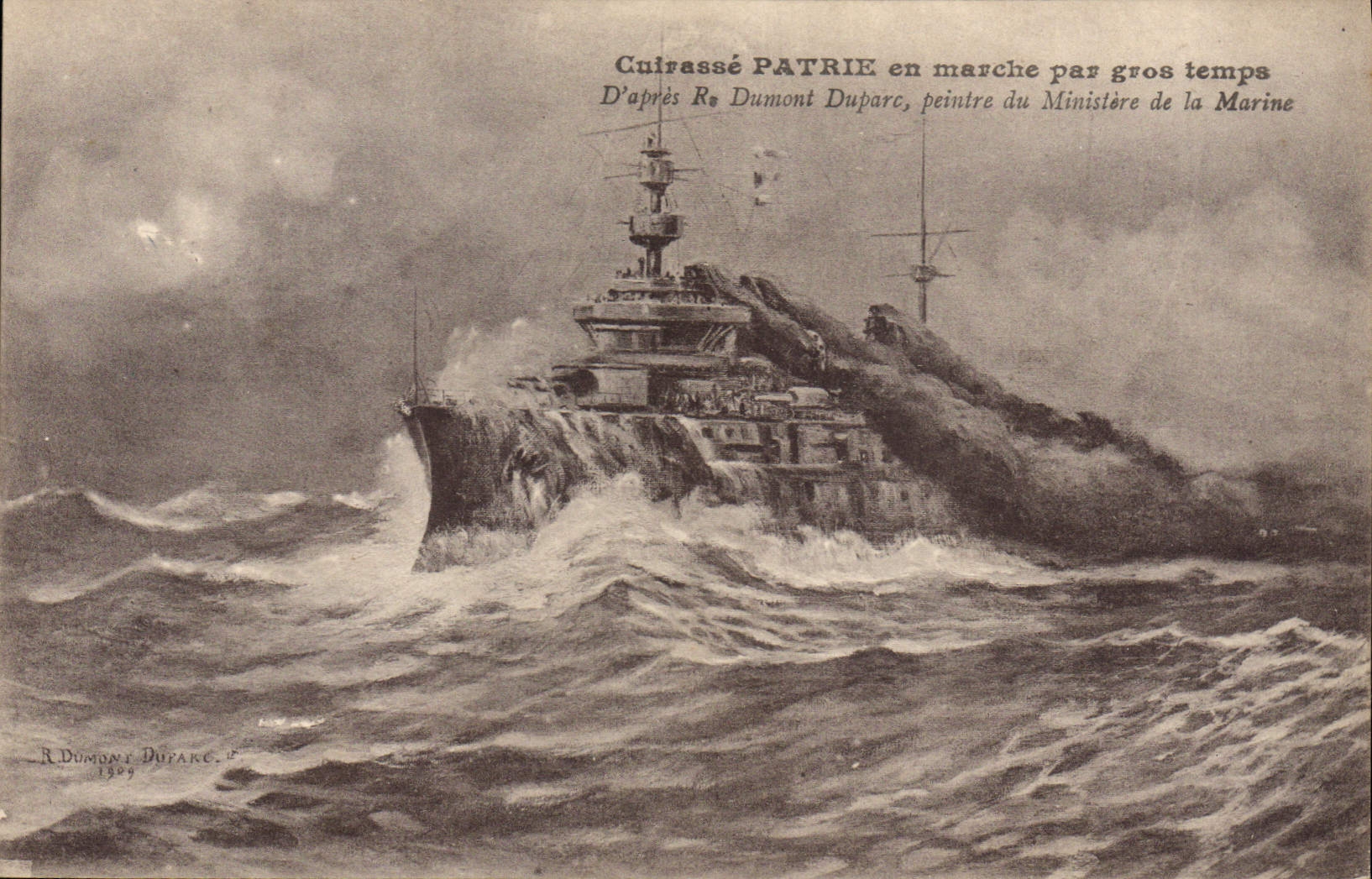 CPA Bateau de Guerre Cuirasse Patrie en marche par gros temps