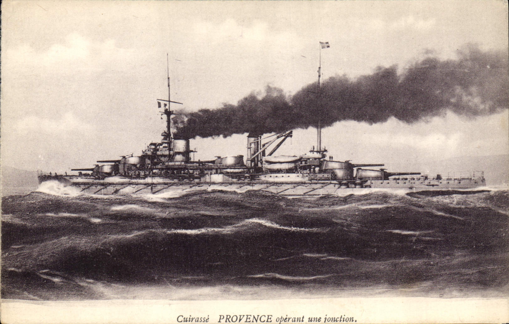 CPA Bateau de Guerre Cuirasse Provence operant une jonction