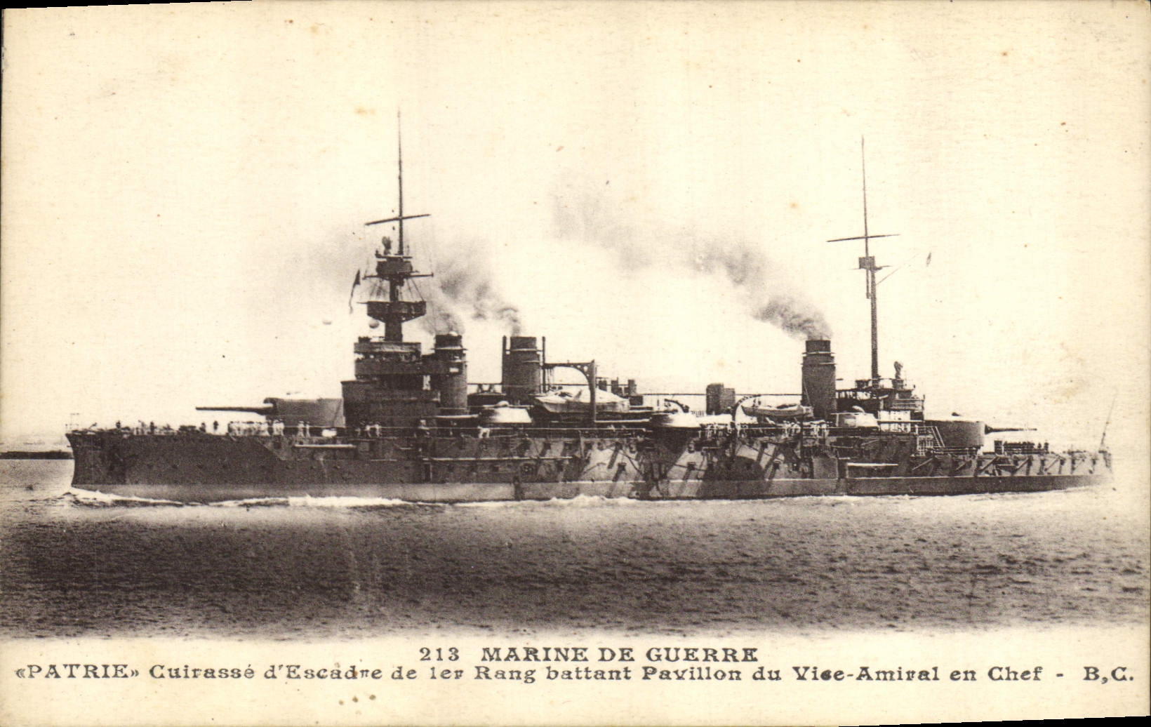 CPA Bateau de Guerre Patrie Cuirasse d'escadre de 1er rang battant Pavillon du Vice Amiral en chef