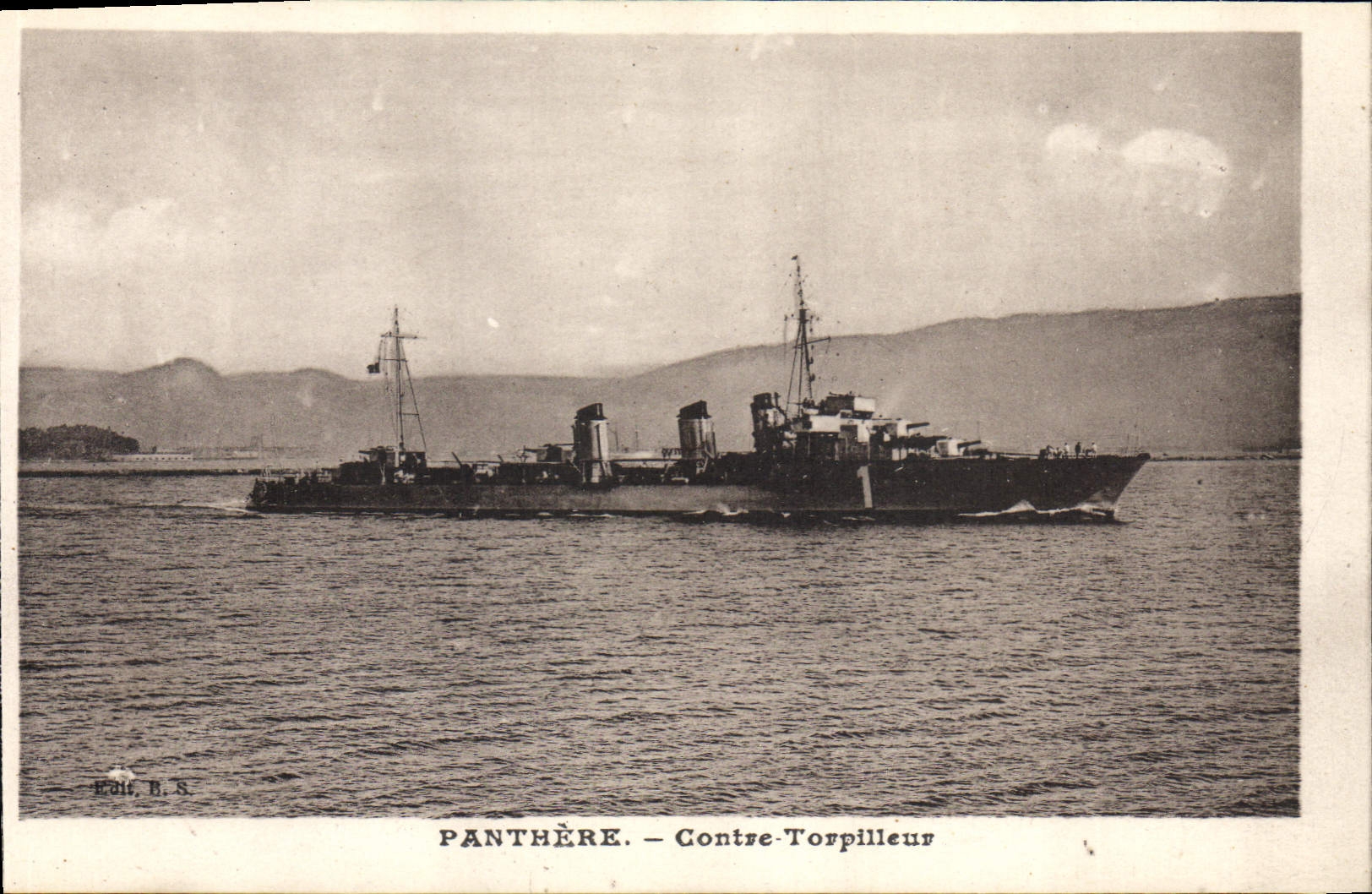 Vintage Postcard Warship Panther Against Destroyer