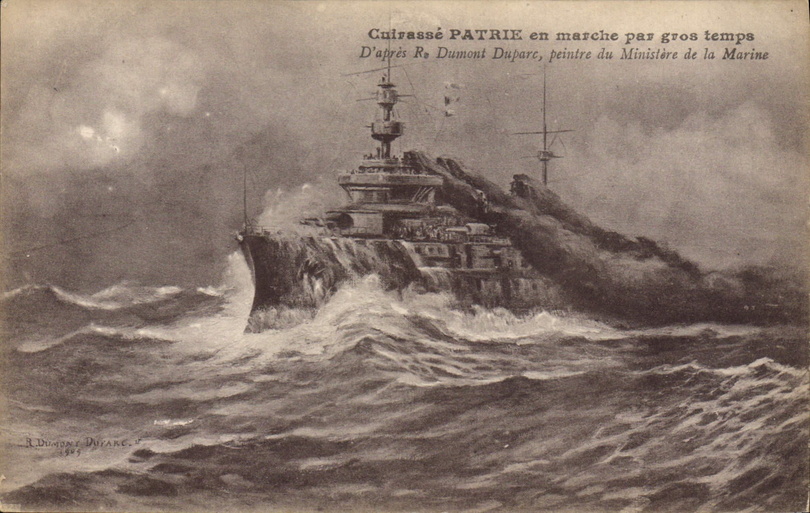 CPA Bateau de Guerre Cuirasse Patrie en marche par gros temps