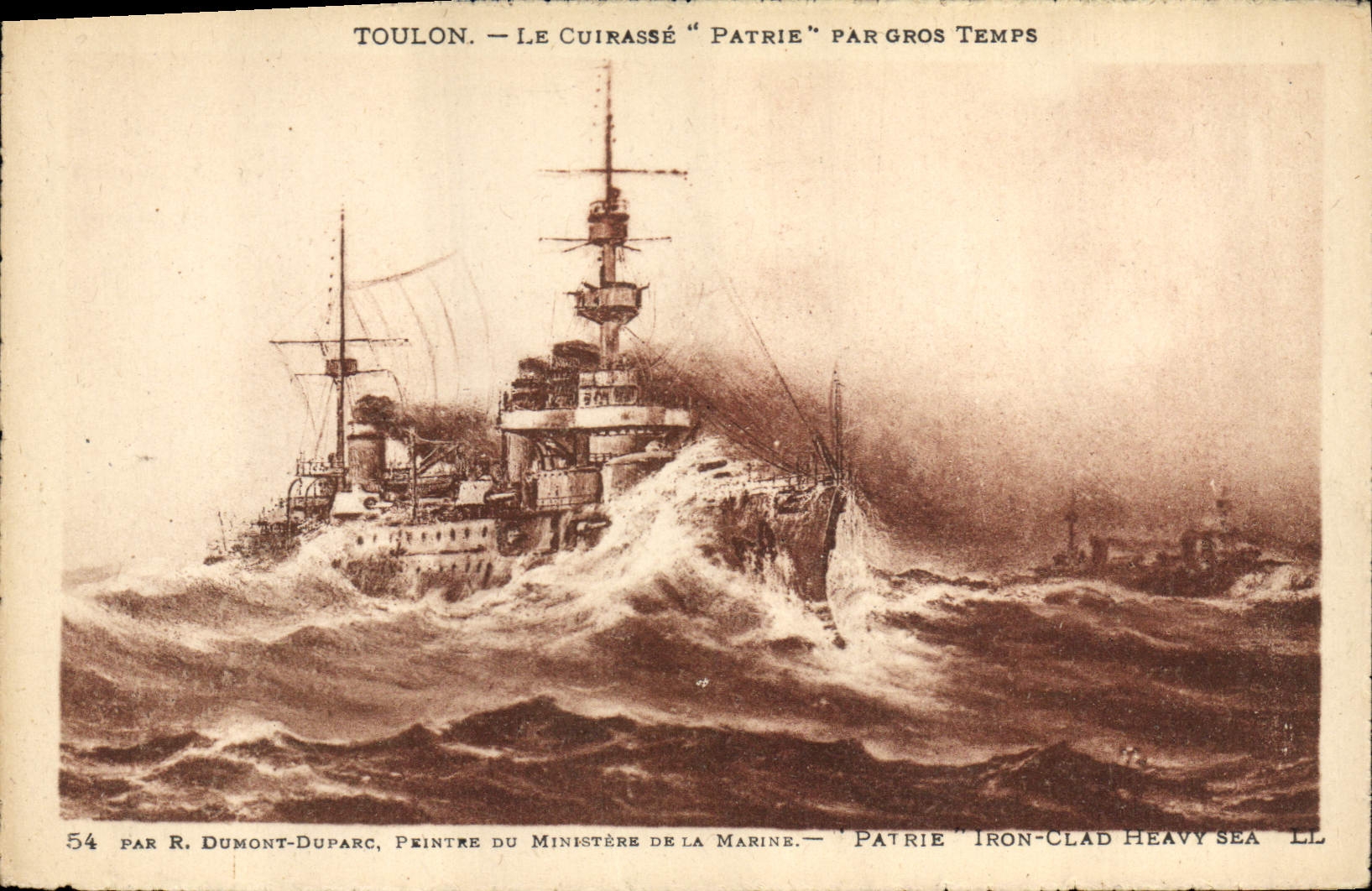 Vintage Postcard Warship Toulon armours It Patrie by heavy weather