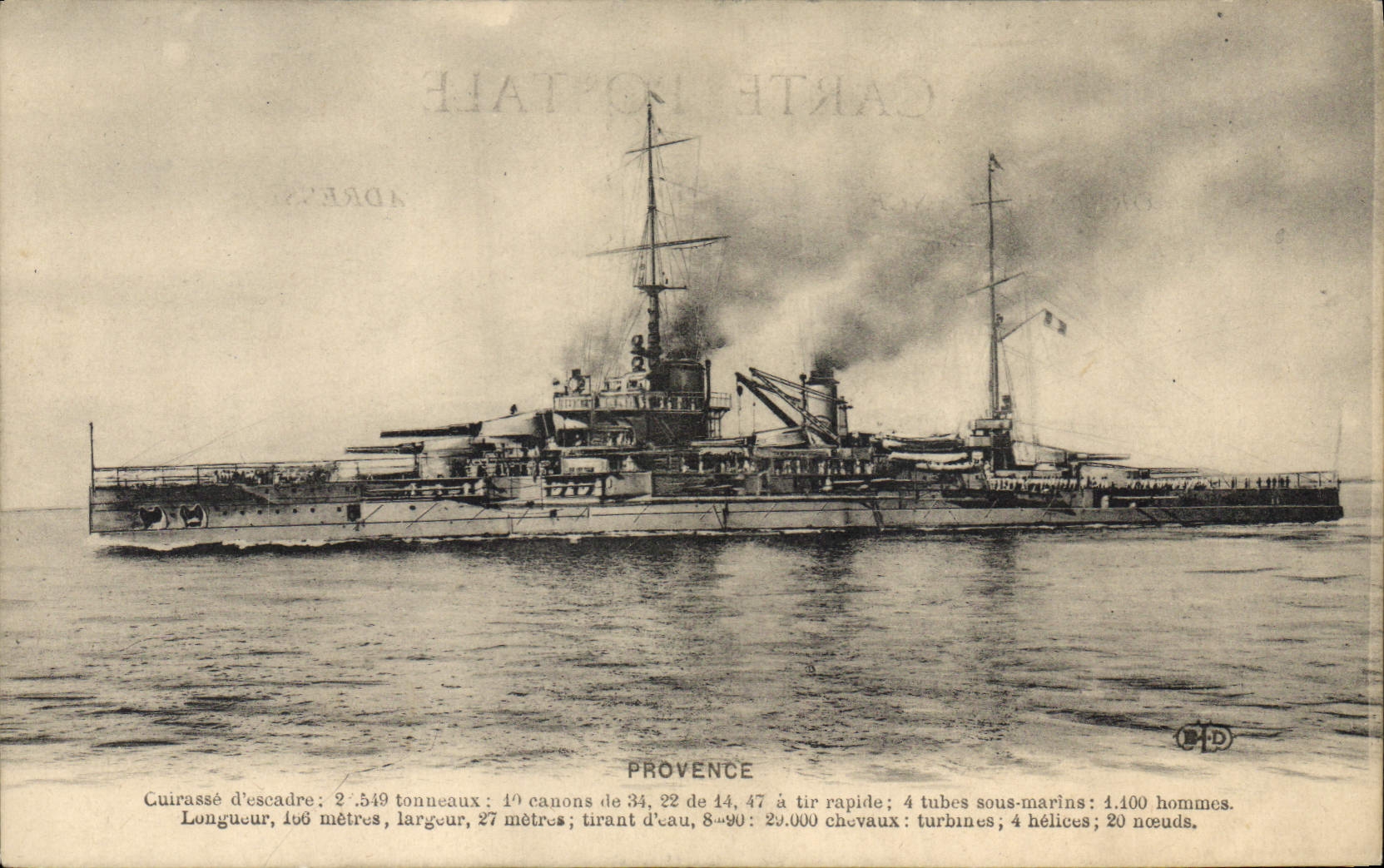 Vintage Postcard Warship Provence Armours squadron
