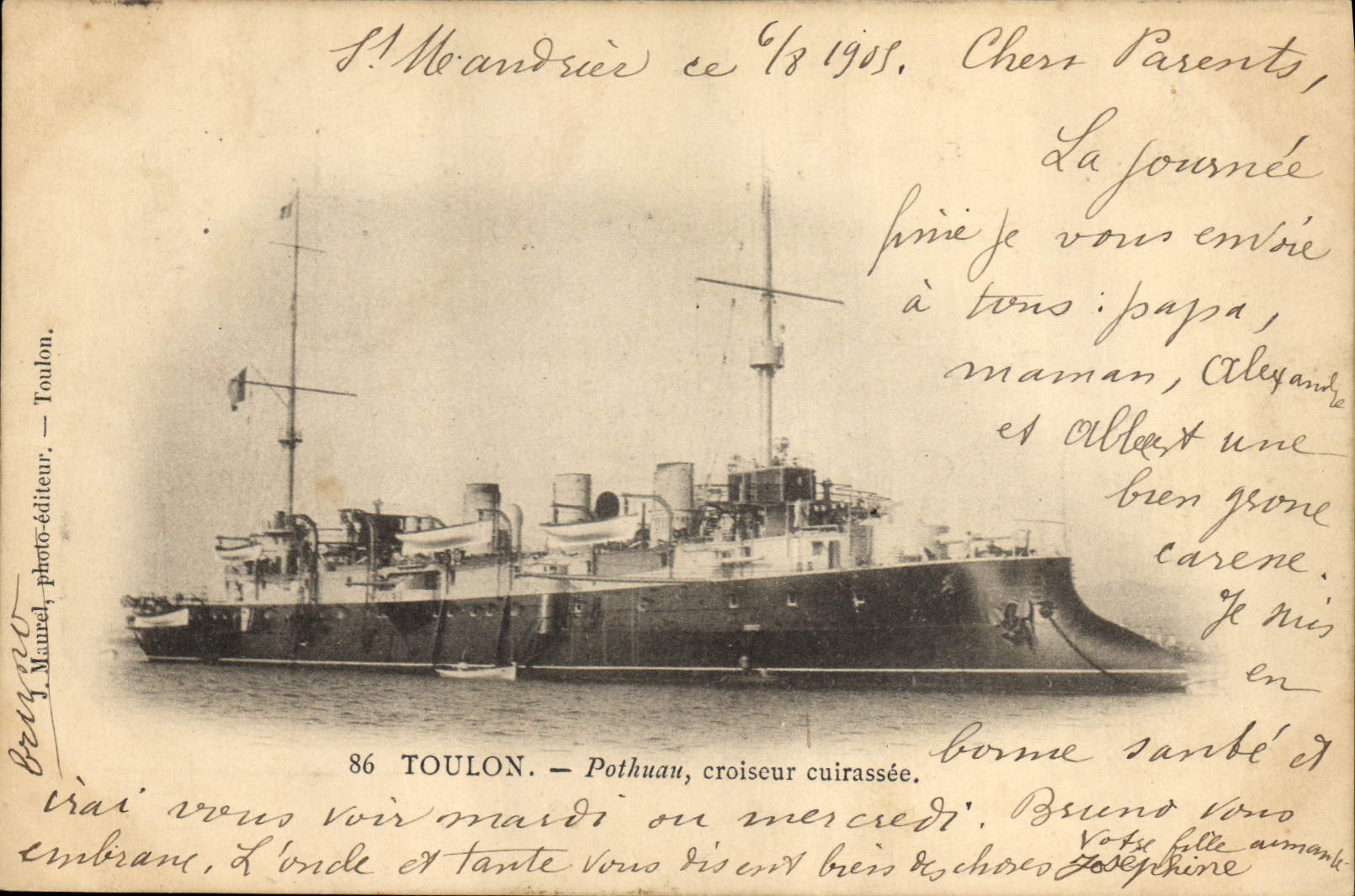 CPA Bateau de Guerre Toulon Pothuau Croiseur Cuirasse