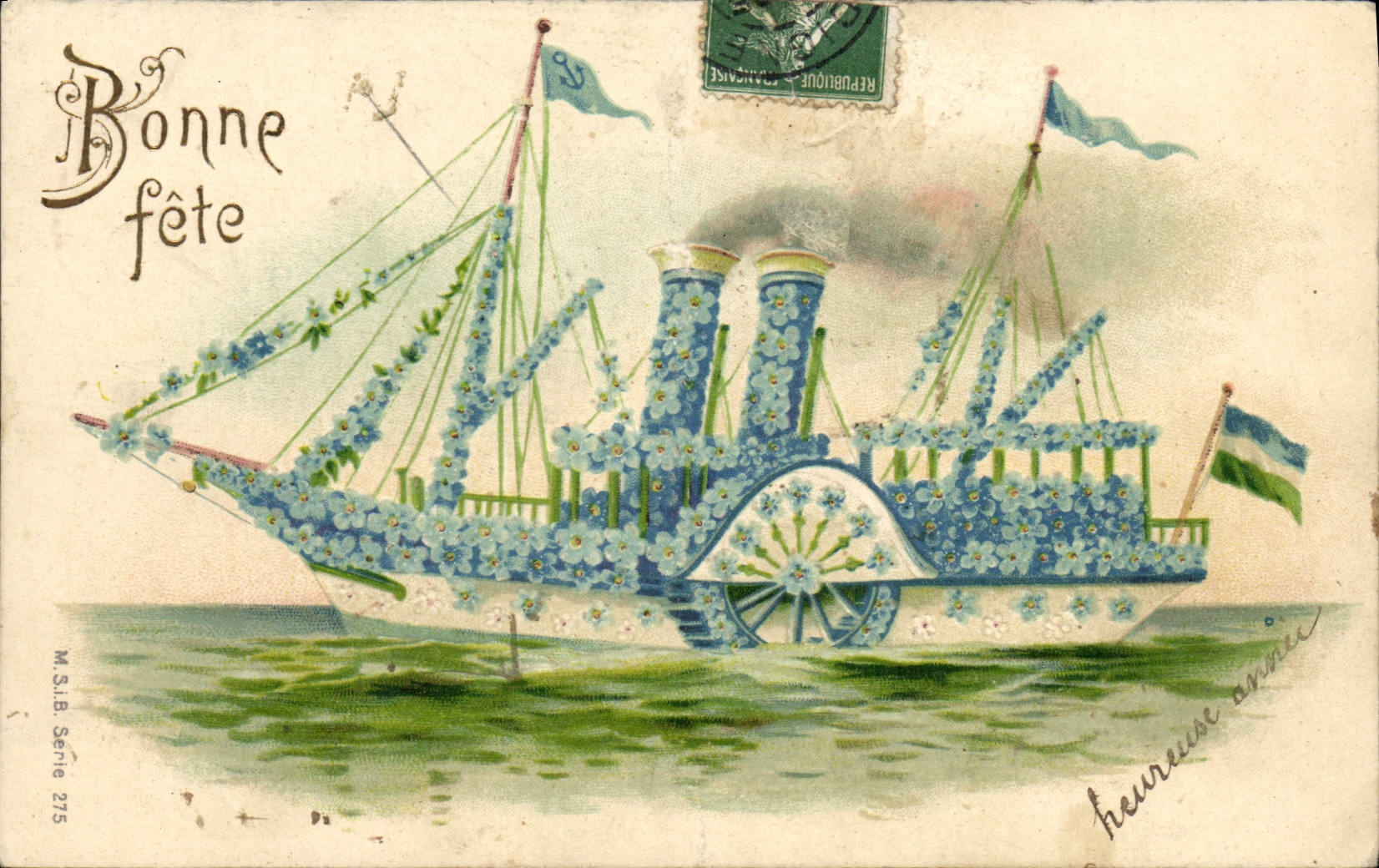 CPA Fantaisie Fleurs Bateau