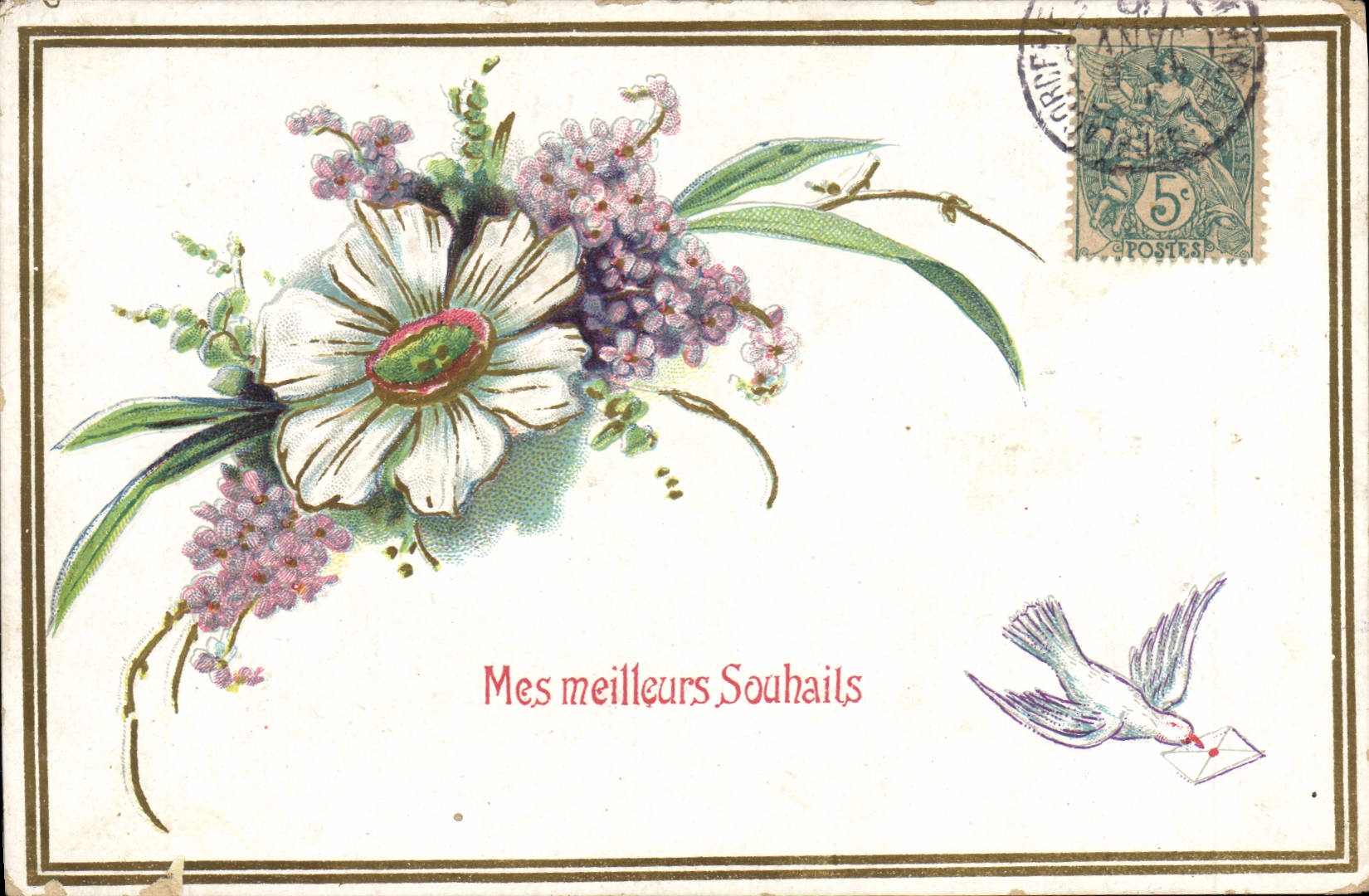 CPA Fantaisie Fleurs Colombe