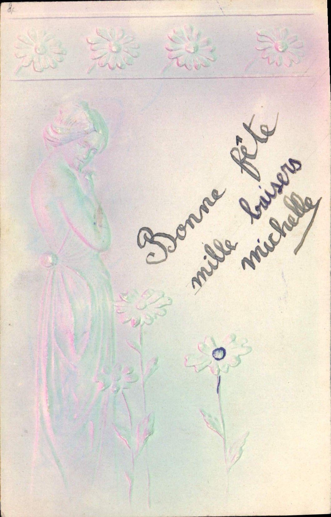 Postal Fantasia Flores Mujer (decorado en relieve)