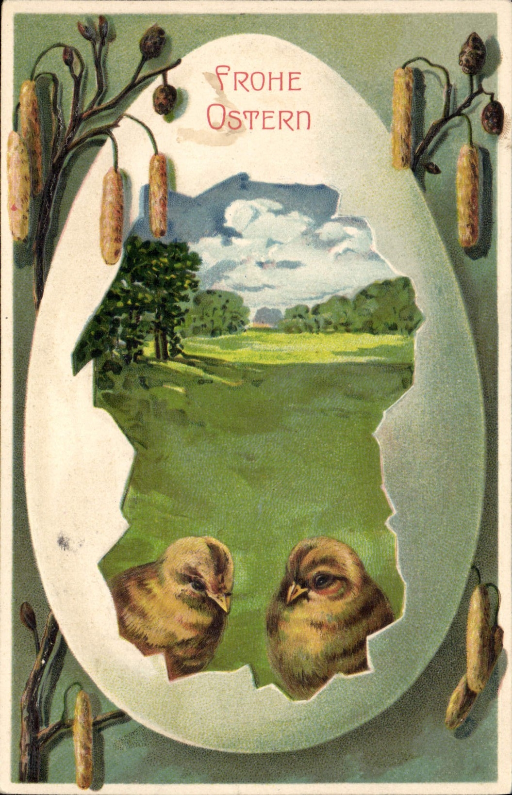 CPA Fantaisie Fleurs Poussins Oeuf 