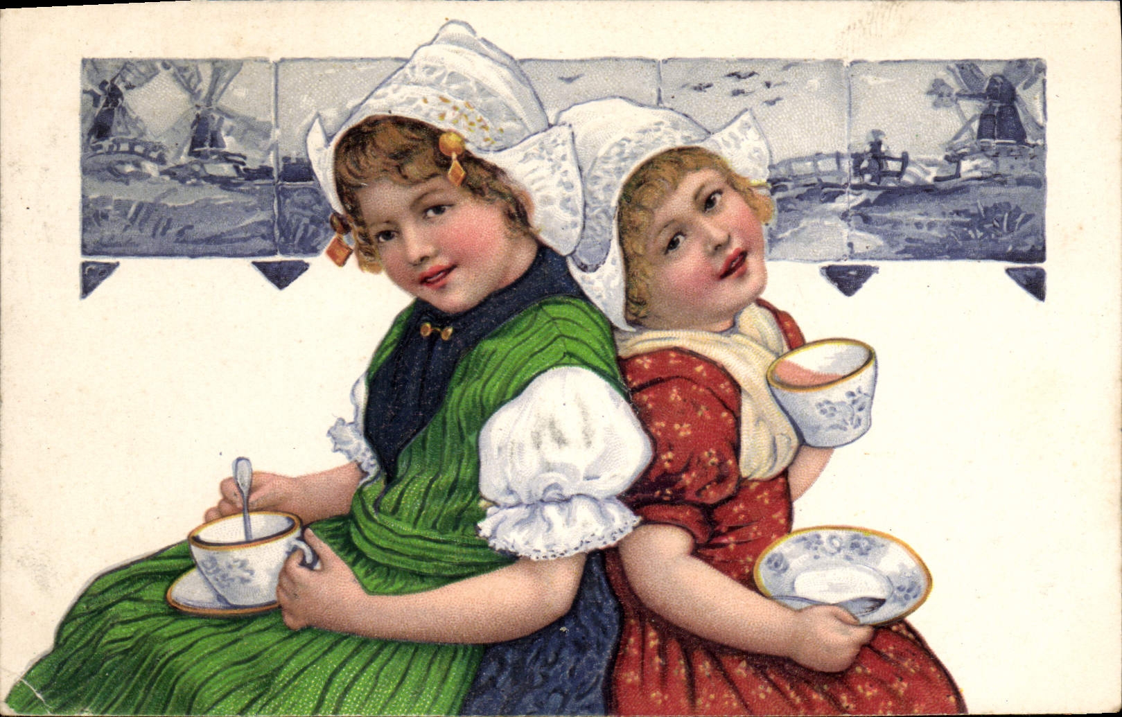 CPA Fantaisie Enfants Hollande Moulin a vent