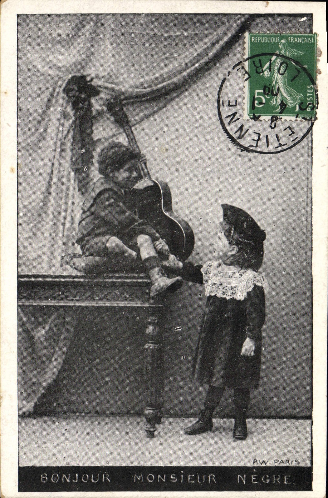 CPA Enfant Negre Guitare Mode 