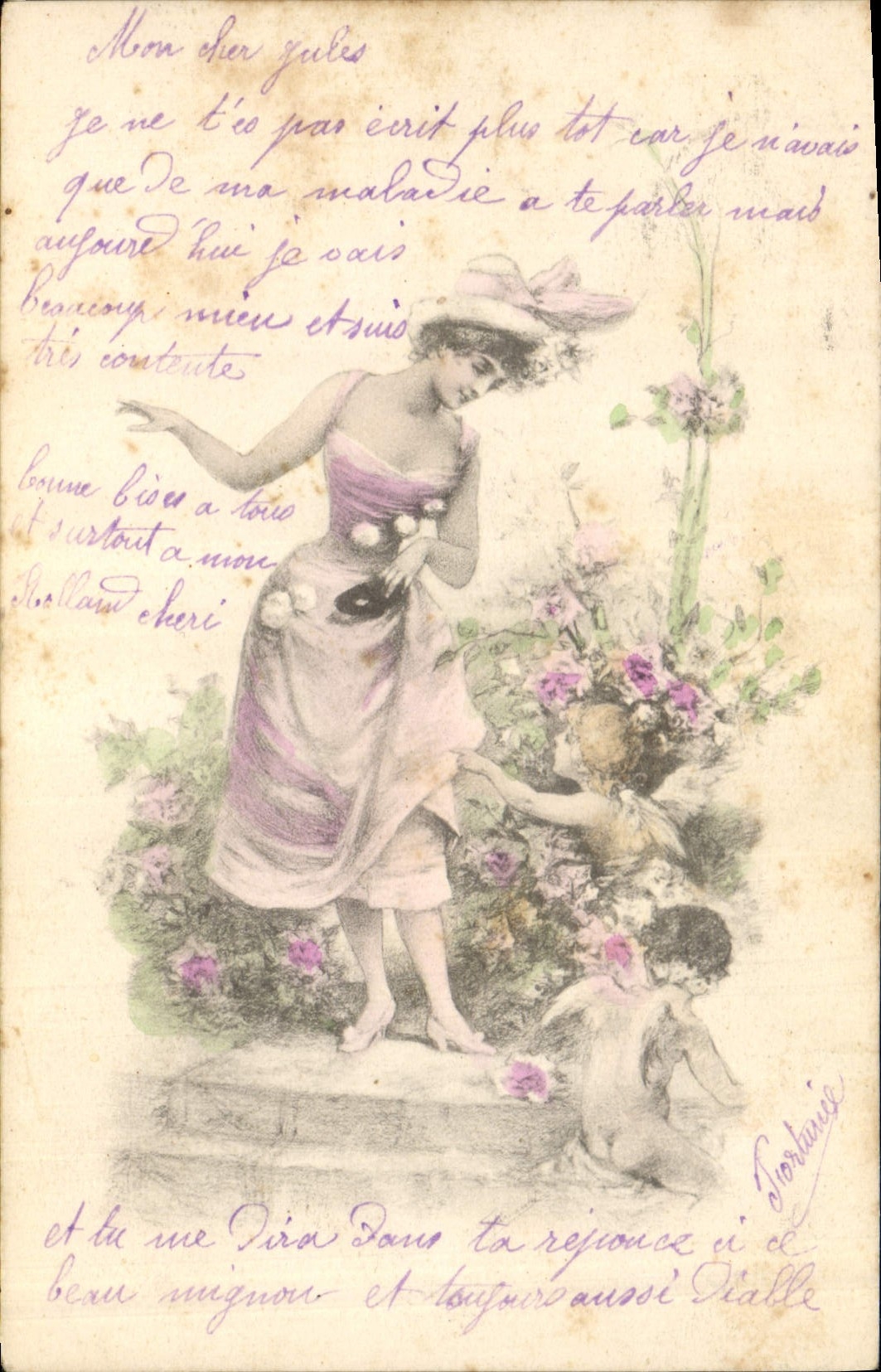 CPA Fantaisie Illustrateur Femme Anges 