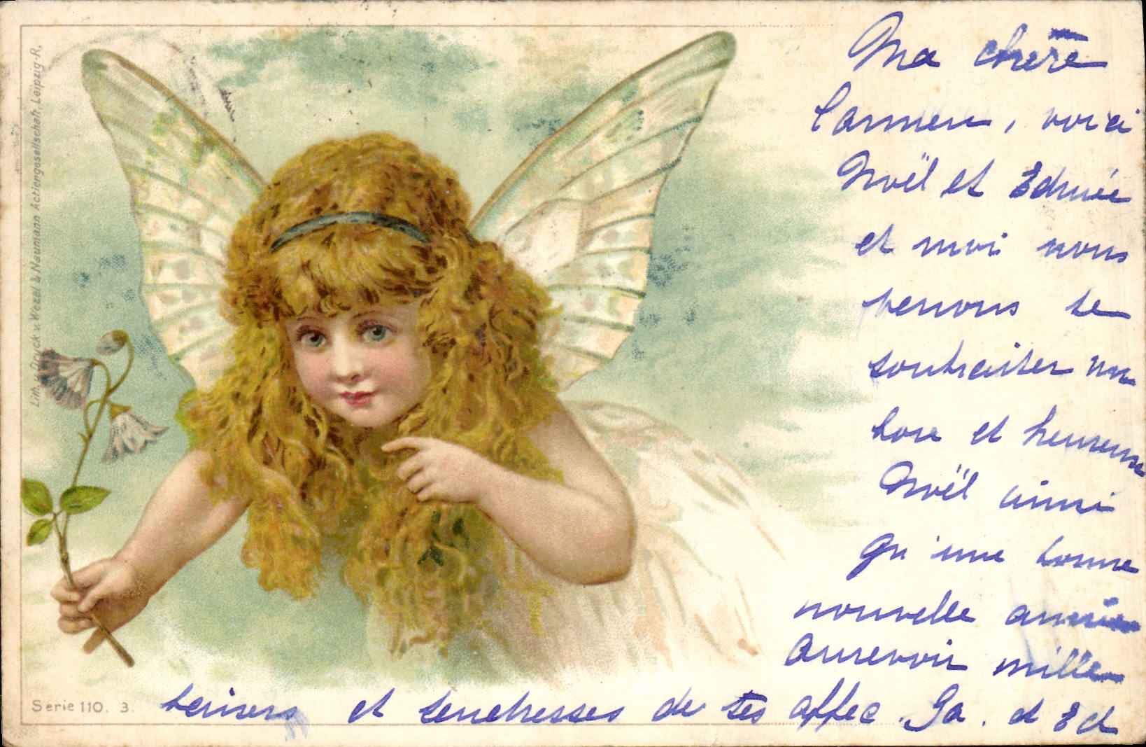 Vintage Postcard Fantasy Illustrator Child Angel Butterfly