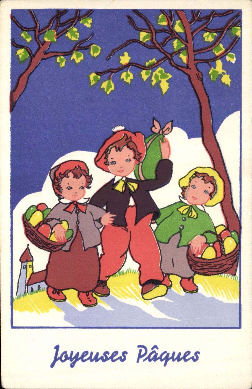 Vintage Postcard Fantasy Illustrator Merry Children Easter