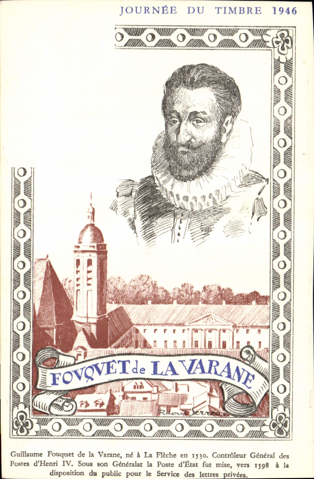 Vintage Postcard Fouquet of Varane Day of the stamp 1946