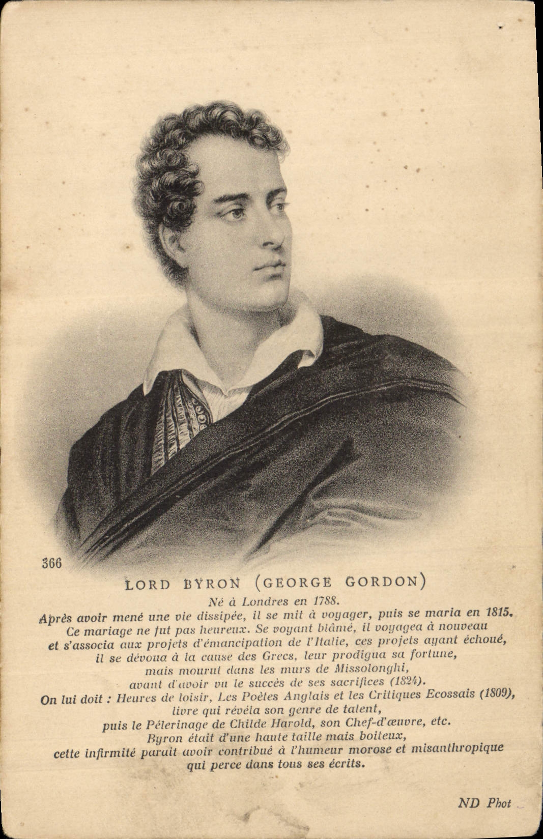 Postal Lord Byron George Gordon