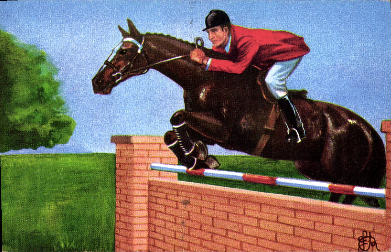 CPA Hippisme Equitation Jeux Olympiques Chewing Gum Welcom Tarzan et Johnny 