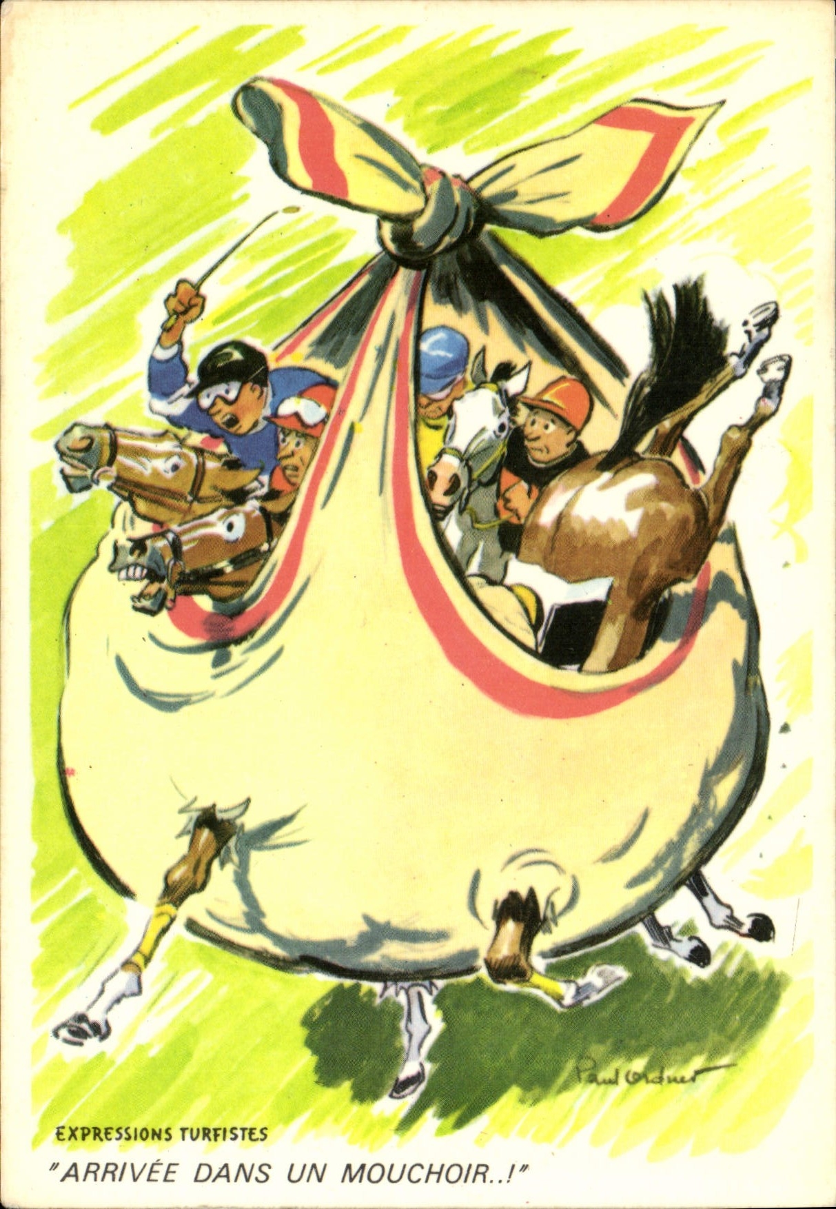 Modern Postcard Equestrian sports Horsemanship Arrived in a handkerchief Expressions Racegoers