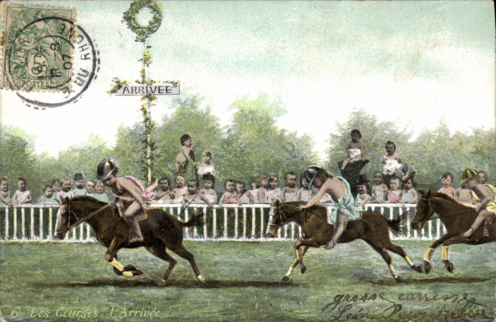 Postal Hípica Equitación el curso Niños Bebés lo llegado Etiqueta Exposición internacional de Electricidad Marsella 1908