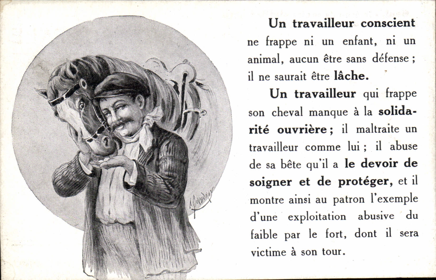 Postal Hípica Equitación un trabajador consciente