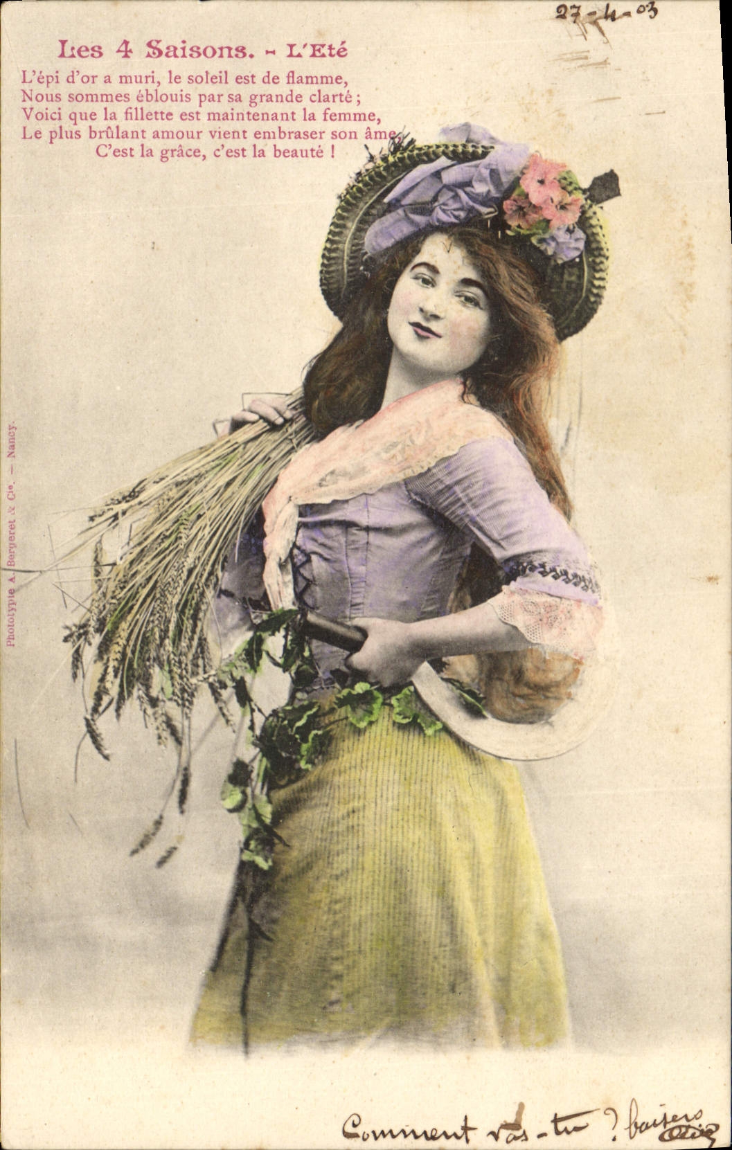 Vintage Postcard Fantasy 4 seasons the summer Woman