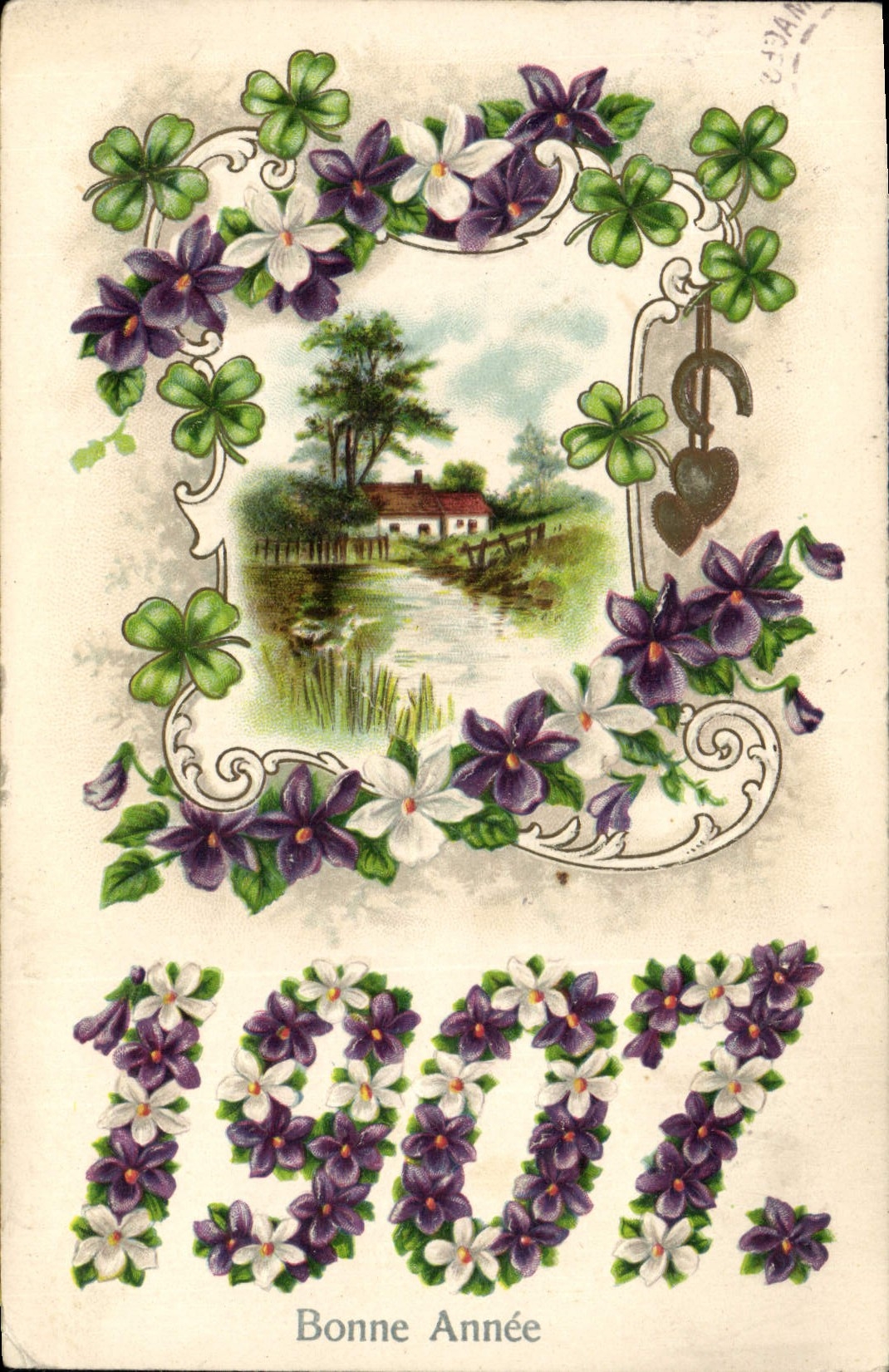 CPA Fantaisie Fleurs Annee 1907 Fer a cheval 