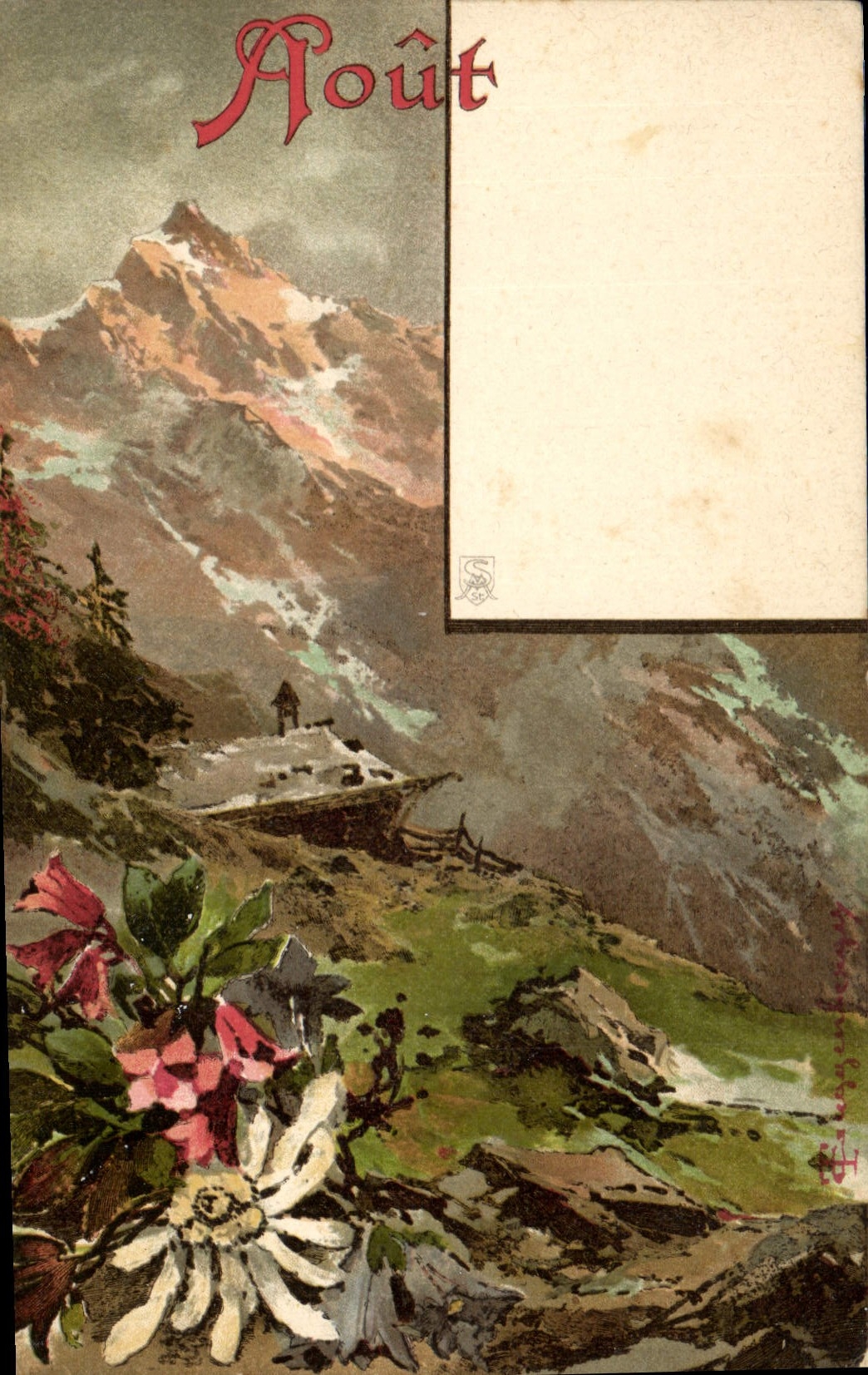 Vintage Postcard Fantasy Flowers Month August