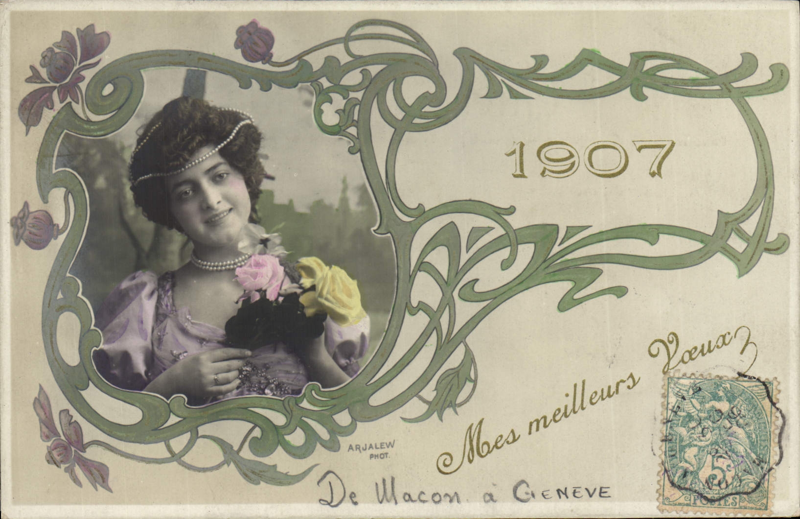 CPA Fantaisie Fleurs Annee 1907 Femme 