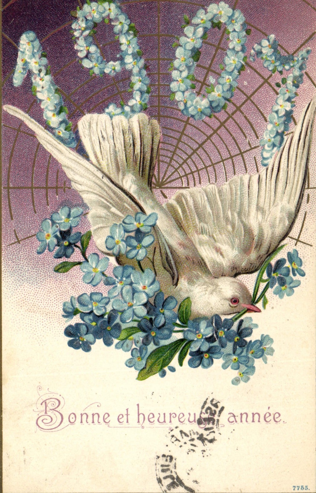 Vintage Postcard Fantasy Flowers Year 1907 Dove