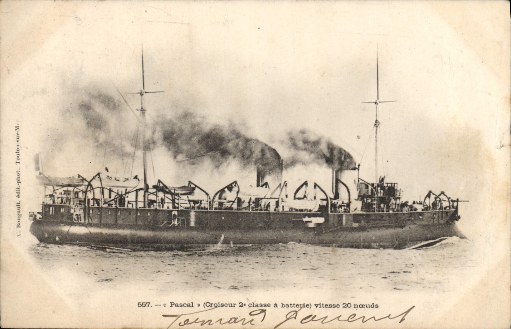 Vintage Postcard Warship Pascal Croiseur 2nd class has battery