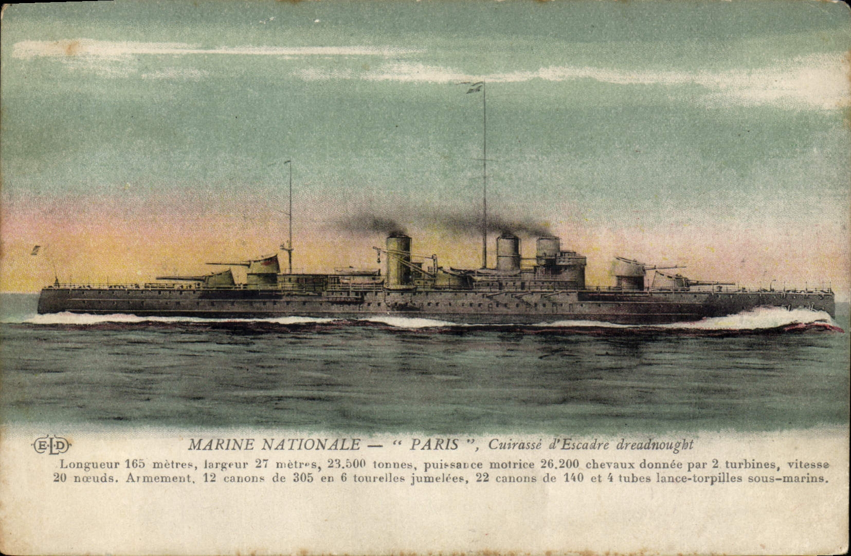 Vintage Postcard Warship Paris Armours squadron dreadnought