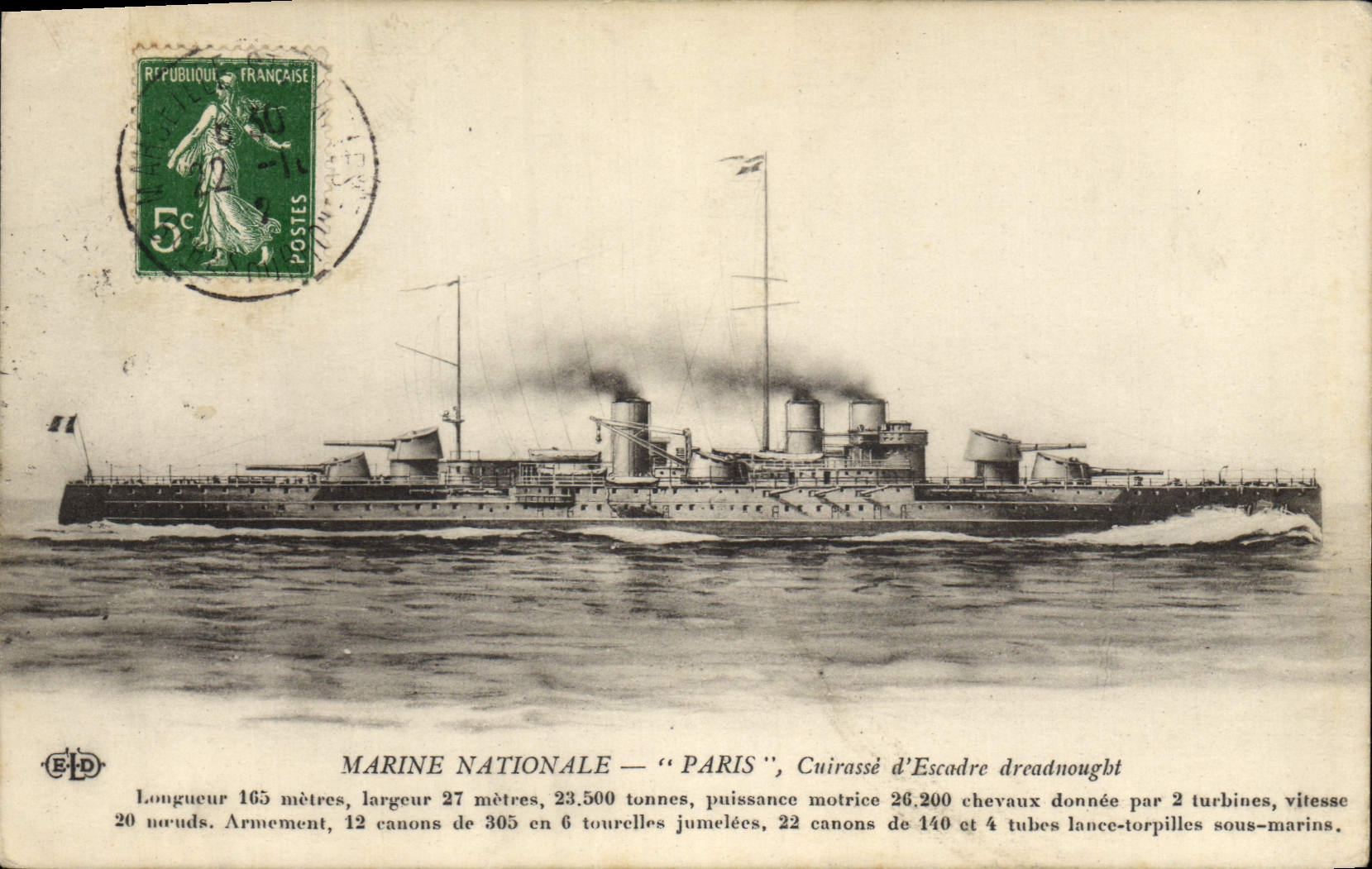 CPA Bateau de Guerre Paris Cuirasse d'escadre dreadnought 