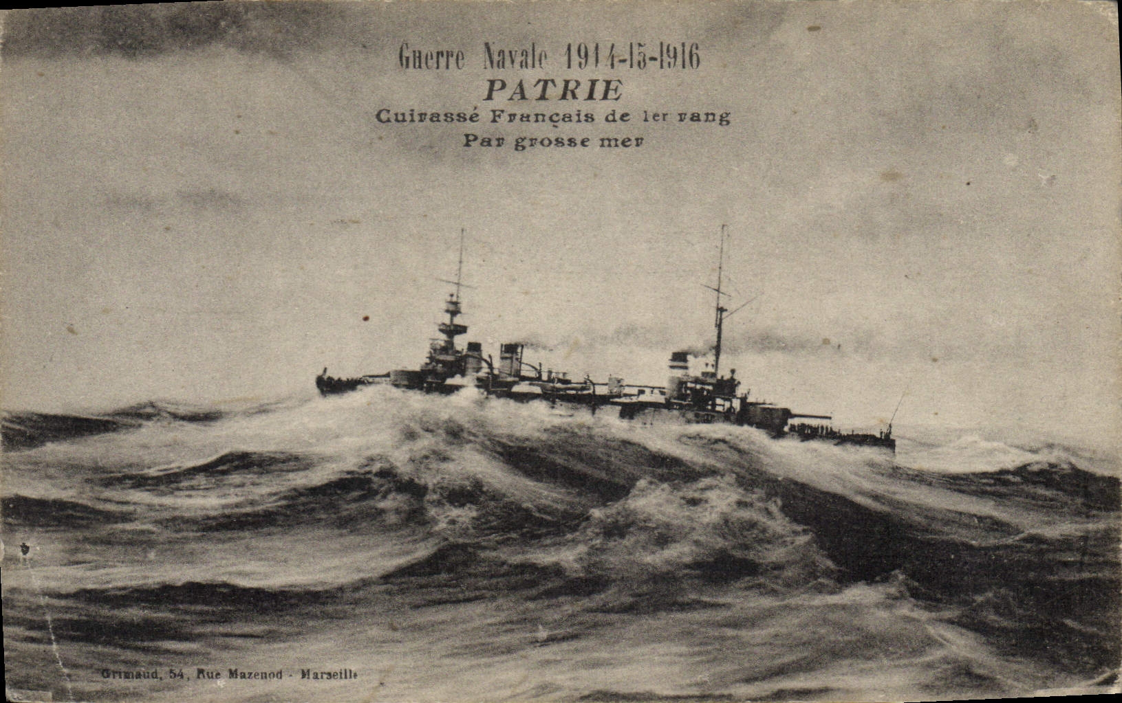 Vintage Postcard Warship Fatherland Armours French 1st rank by heavy sea