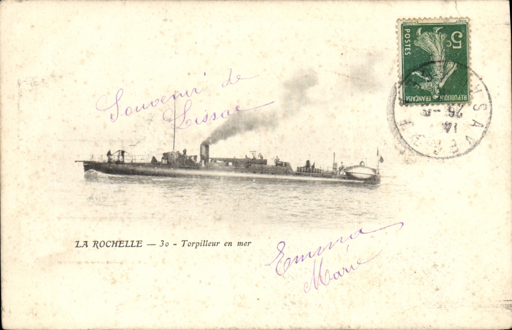 CPA Bateau de Guerre La Rochelle Torpilleur en mer 