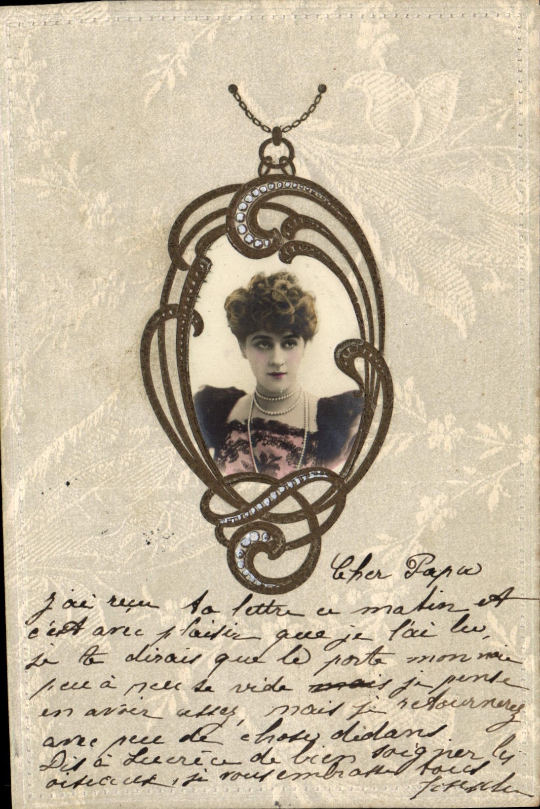 Vintage Postcard Fantasy Woman Medallion